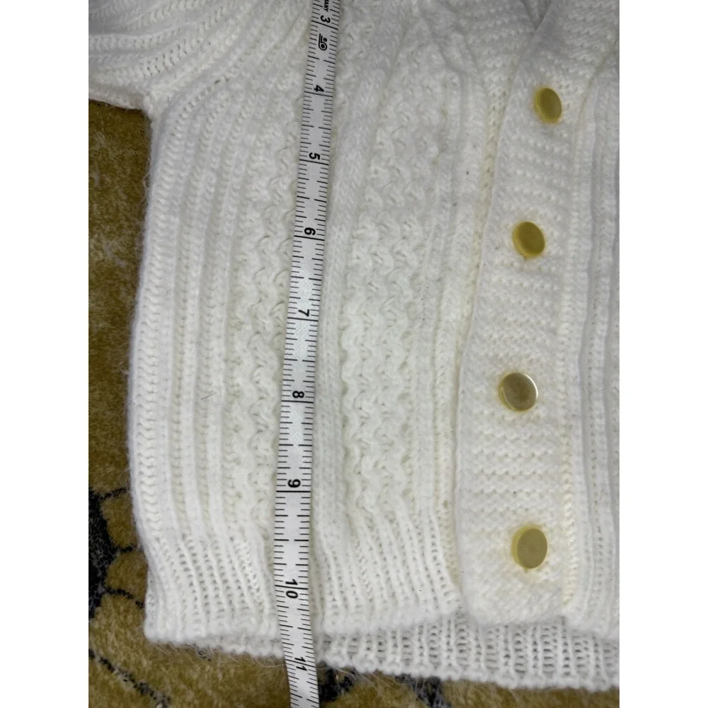 Vintage Cradle Knit‎ Baby 3pc Set Cardigan Suspender Shorts Bonnet Cream White